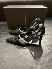 Emporio Armani High Heels Womens Size UK 5 Black Satin Ankle Strap Shoes