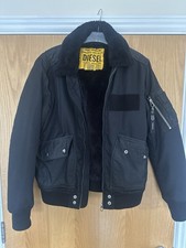 Diesel Fur Warm Winter Heavy Bomber Jacket Size M Medium Black