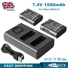 2Pcs 1500mAh EN-EL14 Battery &