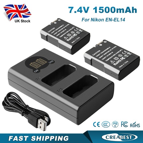 2pcs 1500mah el14 battery - 1500mah, en-el14