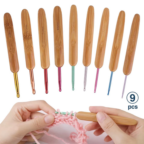 9pcs bamboo crochet hooks set - hooks,