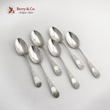 English Engraved Floral Demitasse Spoons Set Sterling Silver Glasgow 1884