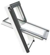 YARD LITE Window Roof Loft Skylight Grey/White UPVC Centre Pivot  + Flashing