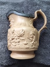 ANTIQUE DRAB WARE MOLDED RELIEF MONKEY JUG CIRCA 1850's POSSIBLY by C MEIGH (1)