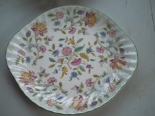 Vintage Minton Haddon Hall Green Trim cake platter with lugs 27cms exc