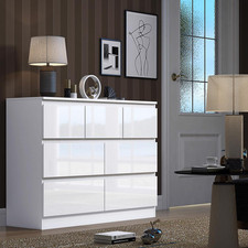 7 Drawer Merchant Chest of Drawers Modern Bedroom furniture White Gloss