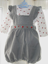 Smocked Winter Romper Body Suit Set MOTHERCARE Red Rose Grey Cord Baby Girl 1-3m