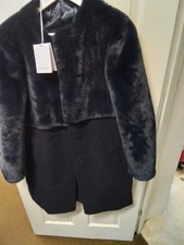 Jigsaw Demi Faux Fur Coat Navy
