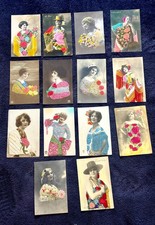 14 x Antique 1920's / 30's Embroidered Silk Spanish Lady Postcardsn