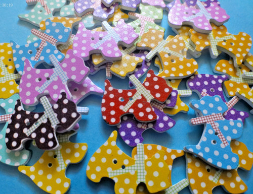 Wooden scotty dog buttons - wooden,