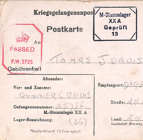 Germany ww2 pow - pow, card