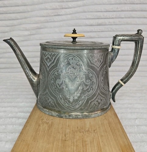 Art deco etched pewrer teapot - art,