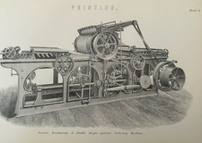 Victorian Printing Press – Antique 1870 Buxton Engraving – Industrial Heritage