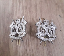 Genuine Issue White Metal  Queens Royal 16th 5th  Lancers Collar Dogs