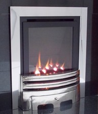 GAS FIRE CHROME SLIDE CONTROL SLIMLINE HIGH EFFICIENCY 86% INSET GLASS FRONTED