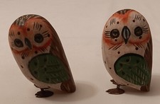 2 Wooden Character Owl Figures Ornaments British Birds