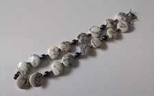 White Tone Howlite Stone Bead Necklace Reiki boho Layering Hematite 