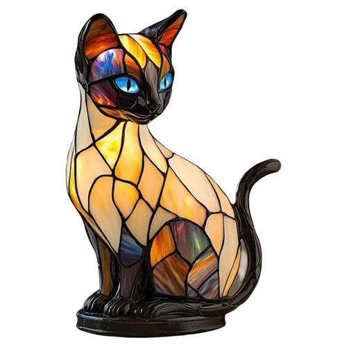 Stained glass cat - stained, lamp