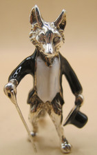 Gorgeous Sterling Silver Dapper Fox With Real Diamond Eyes & Enamel Tux 'Monty'
