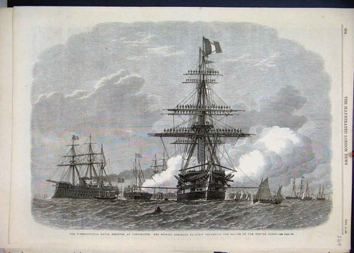 Old antique print 1865 naval - print,