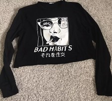 Fashion Nova Bad Habits Top Long Sleeve Crop Top Band Tee Sonic youth Style art