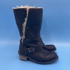 CAT Caterpillar Anna Womens Black Leather Mid Calf Boots Fur Lined UK 3 / EU 36