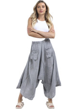 Italian Linen Harem Palazzo wide Pants Lagenlook Vintage Wash One Size UK 12-18