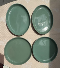 2 x DENBY Green Stoneware Large Oval Serving Plates Platters Dishes 2 x Plates