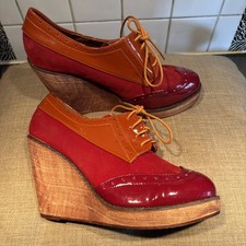 TALL WEDGE PLATFORM  SHOES BURGUNDY RED BRICK LACE UP SZ 6 very cheap finalprice