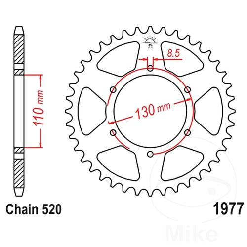 Rear sprocket tooth - rear, 520
