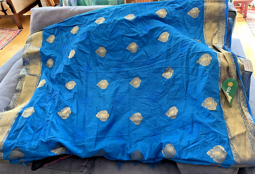 Peacock blue gold raw - blue/gold, silk