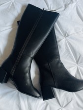 Boohoo Wide Fit knee High Boots for Women UK 5 Round Toe Chunky Heel Black