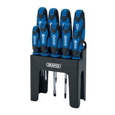 Draper Soft Grip Screwdriver Set Blue 9 Piece Slotted Phillips Torx Stand 15960