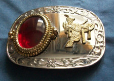 3# metal belt buckle silver tone with brass saddle And Ruby coloured stone