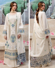 Pakistani Designer Embroidered White Cotton Unstitched Suit 3 PC Shalwar Kameez