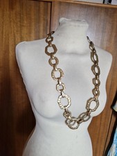 Zara Hammered Gold Tone Metal Chunky Square Link Chain Necklacw c 30" long