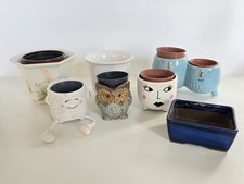 7 Small Decorative Plant Pots - Owl, Dangly Feet, Bonsai Dish, Faces & Ferns
