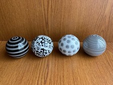 Set of 4 Vintage Black & White theme patterns Porcelain Carpet Balls  3"