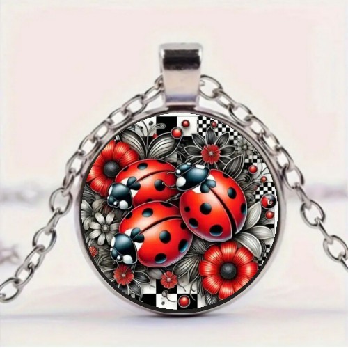 Ladybug floral red black - red, &