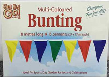 Multi Coloured Flags (8 Meters Long) Fabric Material Bunting (27 x 17cm Each) 