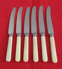 6 x Vintage Hiram Wild Sheffield Mutual Dinner Knives Cream Handles. 23cm