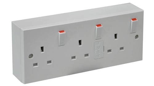 White triple switched socket - switched,