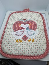 Vintage 80s Pot holder Quilted Handmade Kitsch Retro Cottage Goose Heart Love