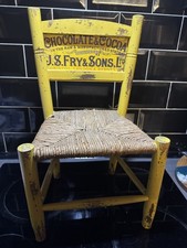1940s Vintage Wooden Child’s Chair Rush Seat Rustic advertising fry’s chocolate 