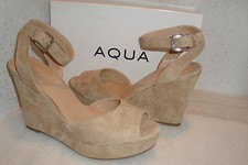 Aqua Womens Ava NWB LT Brown Wedge Ankle Suede Sandals Shoes 10 MED NEW