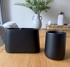 Next Moderna Black Resin Double Toothbrush Caddy & Single Holder / Tumbler 