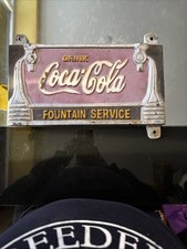 Vintage 1930s Coca Cola Fountain Service Cast Iron Sign Very Heavy 13.5 X 7 Inch