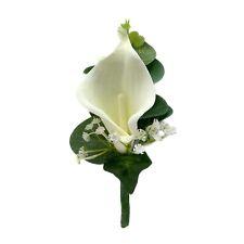 Artificial Wedding Flowers Ivory Calla Lily Buttonhole Real Touch, Groom