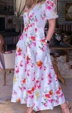  Zara Pink White Floral Linen