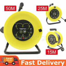 4 Gang Way Extension Reel Cable Lead 15M-50M Sockets Heavy Duty Electric Safety 